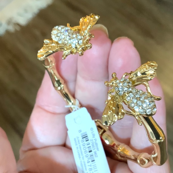 Lilly Pulitzer Bracelet NWT Sparkling BUMBLE BEE GOLD CRYSTAL ⭐️Bamboo HINGE - Picture 9 of 14